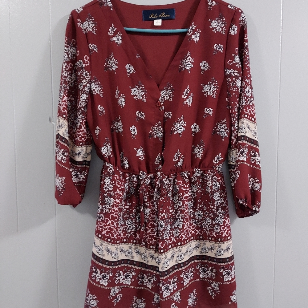 Blue Rain Small dark maroon shorts romper